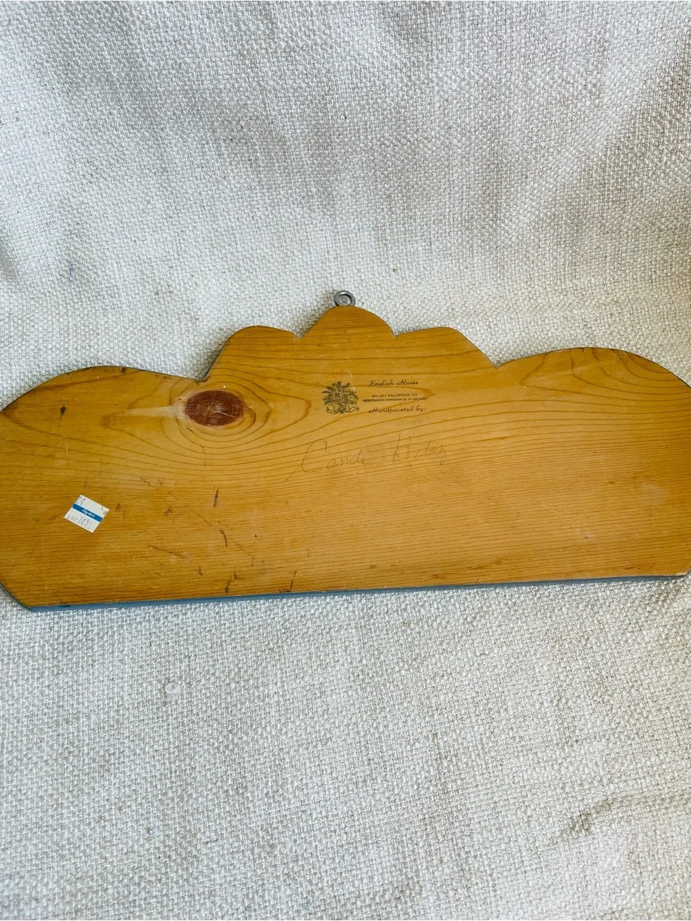 Vintage Handpainted Folk Floral 'Bless Our Home' Solid Wood Wall Plaque 16 x 8